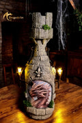 Hand-Altered Bottle Sculpture with Dragon Motif and Working Torches