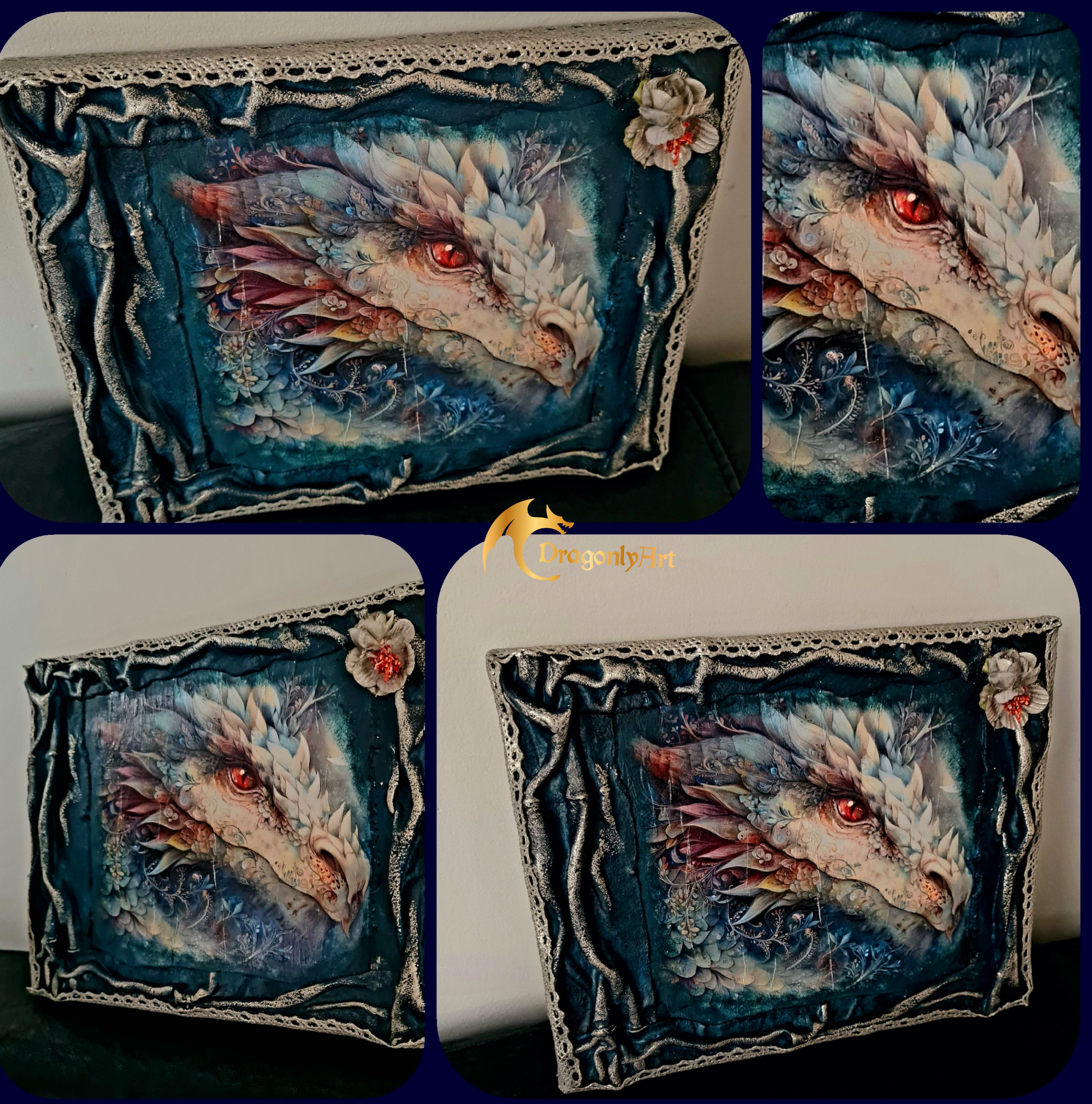 Original Dragon Canvas Art | Mixed Media Dark Fantasy Decor (10x8 inches)