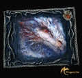 Artistic depiction of a dragon's head with intricate details on a dark background, featuring the brand 'Dragonfly Art'.