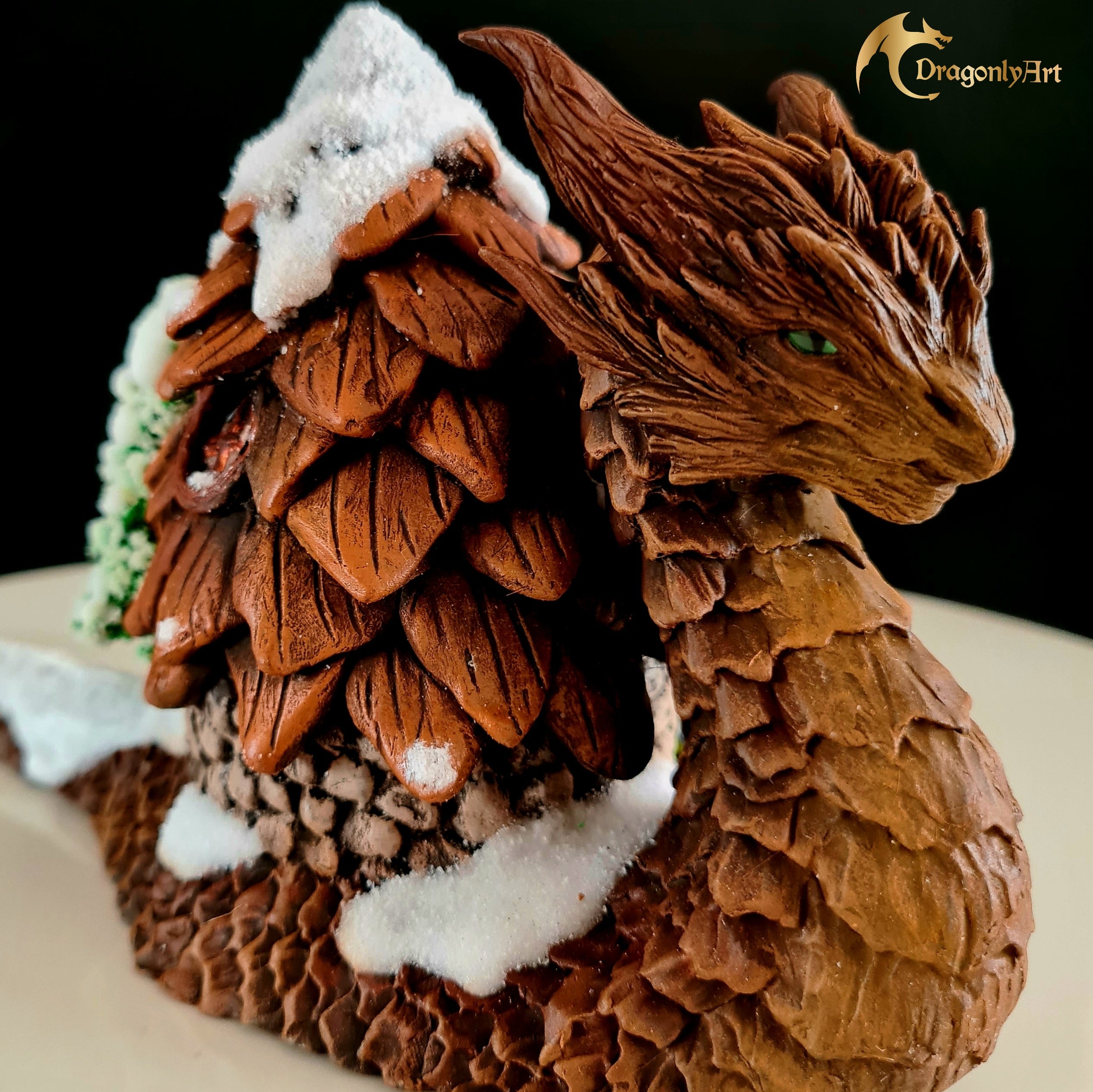 Winter Snagon With Woodland Cottage – Handmade Fantasy Creature