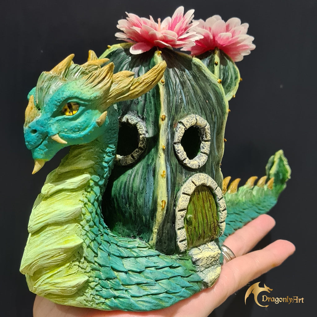 Cactus Snagon with Light – OOAK Handmade Snail Dragon Sculpture