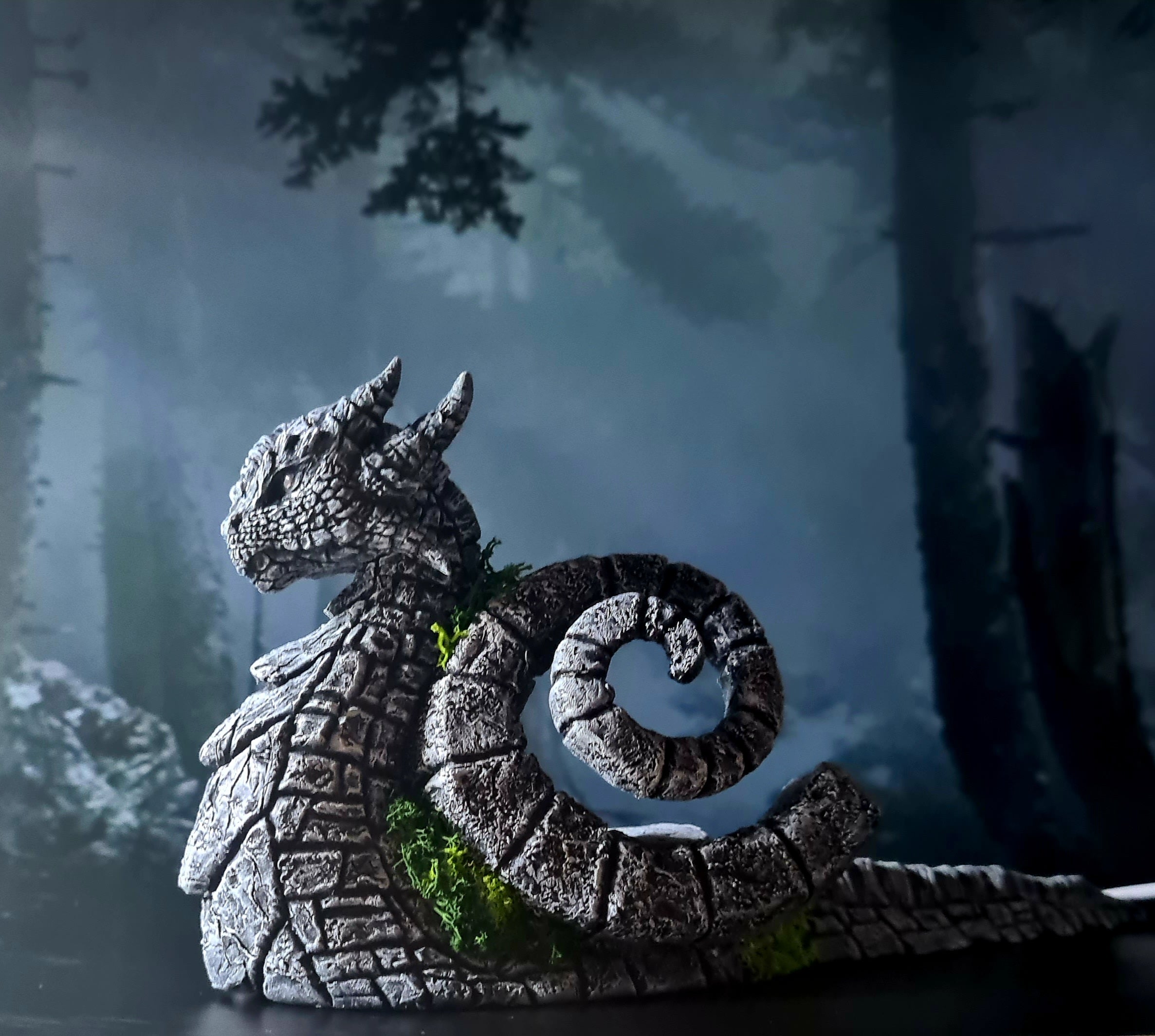 Hand-Sculpted Stone Dragon Light Sculpture: USB Powered LED