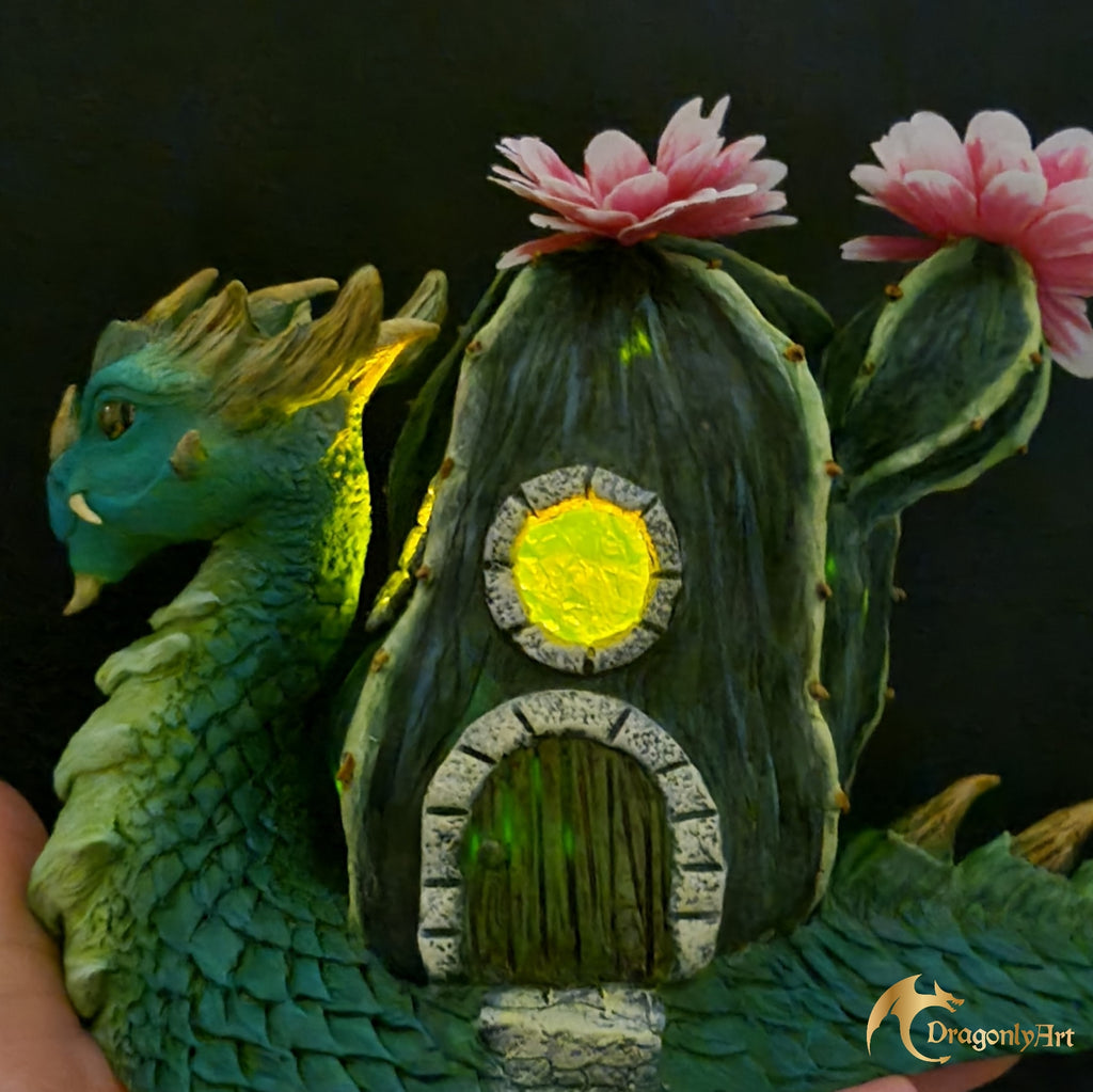 Cactus Snagon with Light – OOAK Handmade Snail Dragon Sculpture