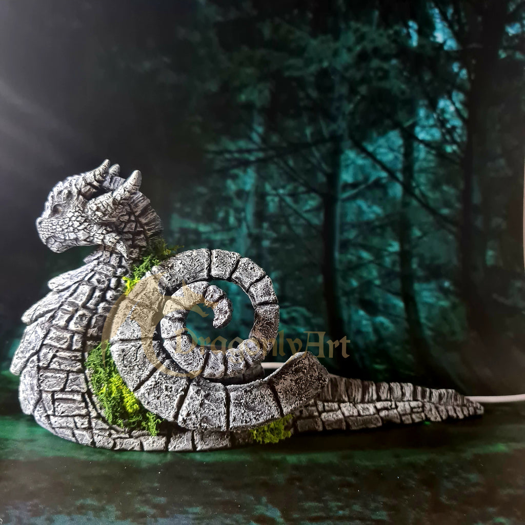 Hand-Sculpted Stone Dragon Light Sculpture: USB Powered LED