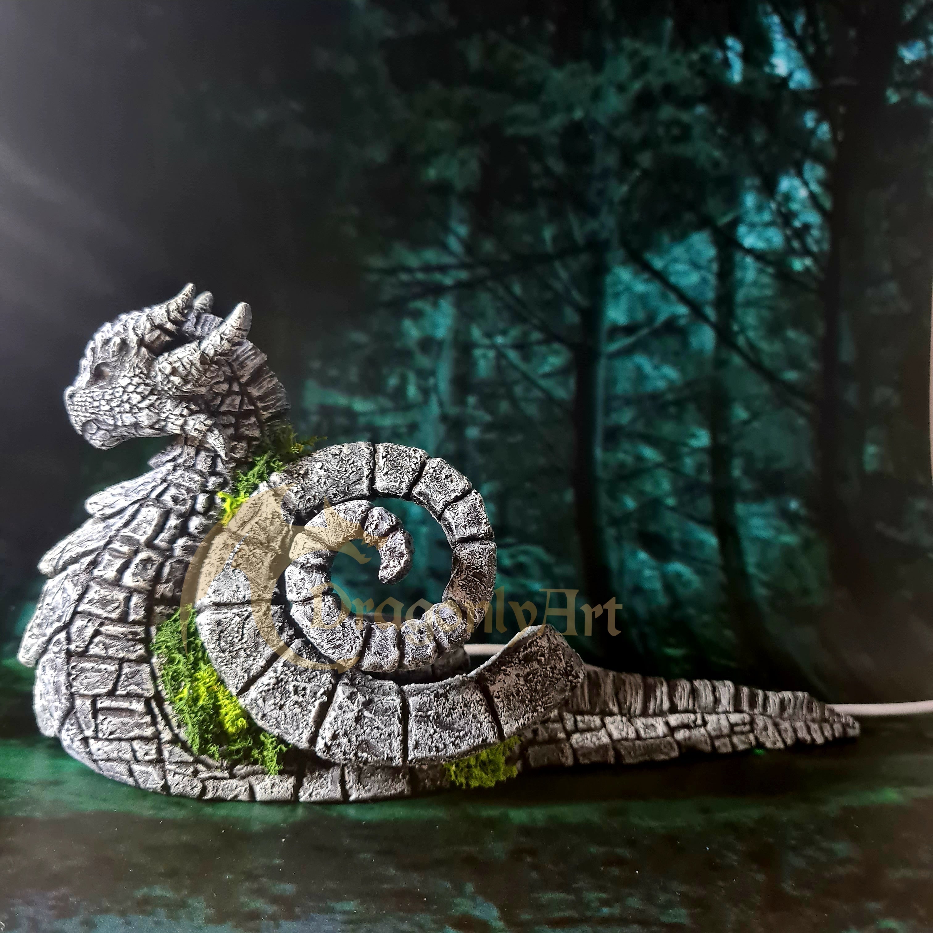 Hand-Sculpted Stone Dragon Light Sculpture: USB Powered LED