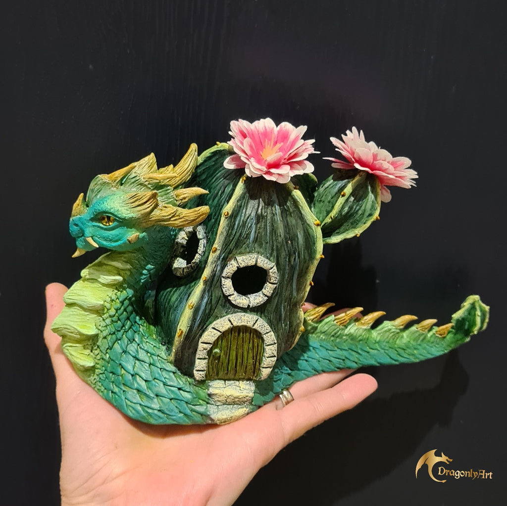 Cactus Snagon with Light – OOAK Handmade Snail Dragon Sculpture