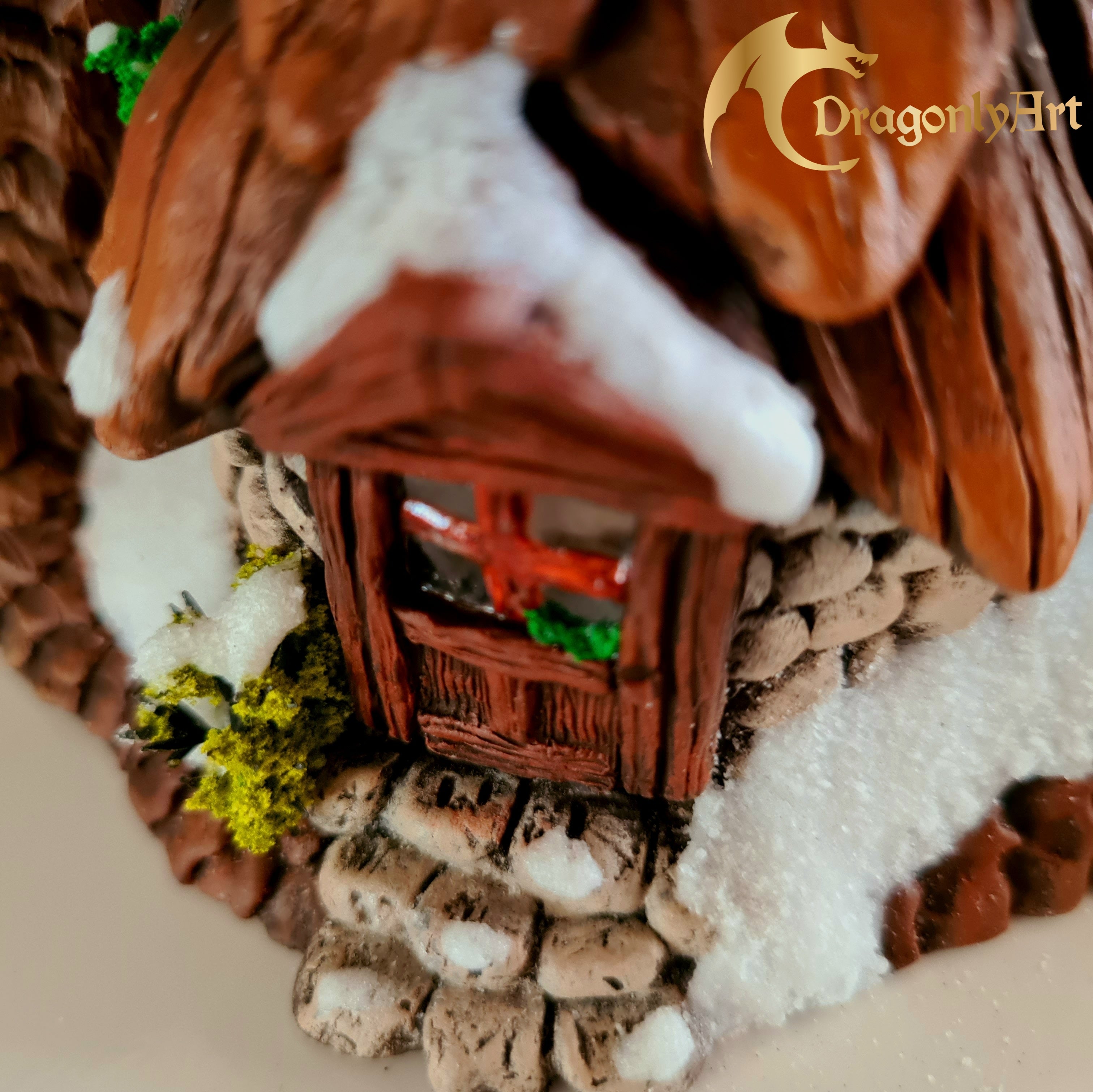 Winter Snagon With Woodland Cottage – Handmade Fantasy Creature