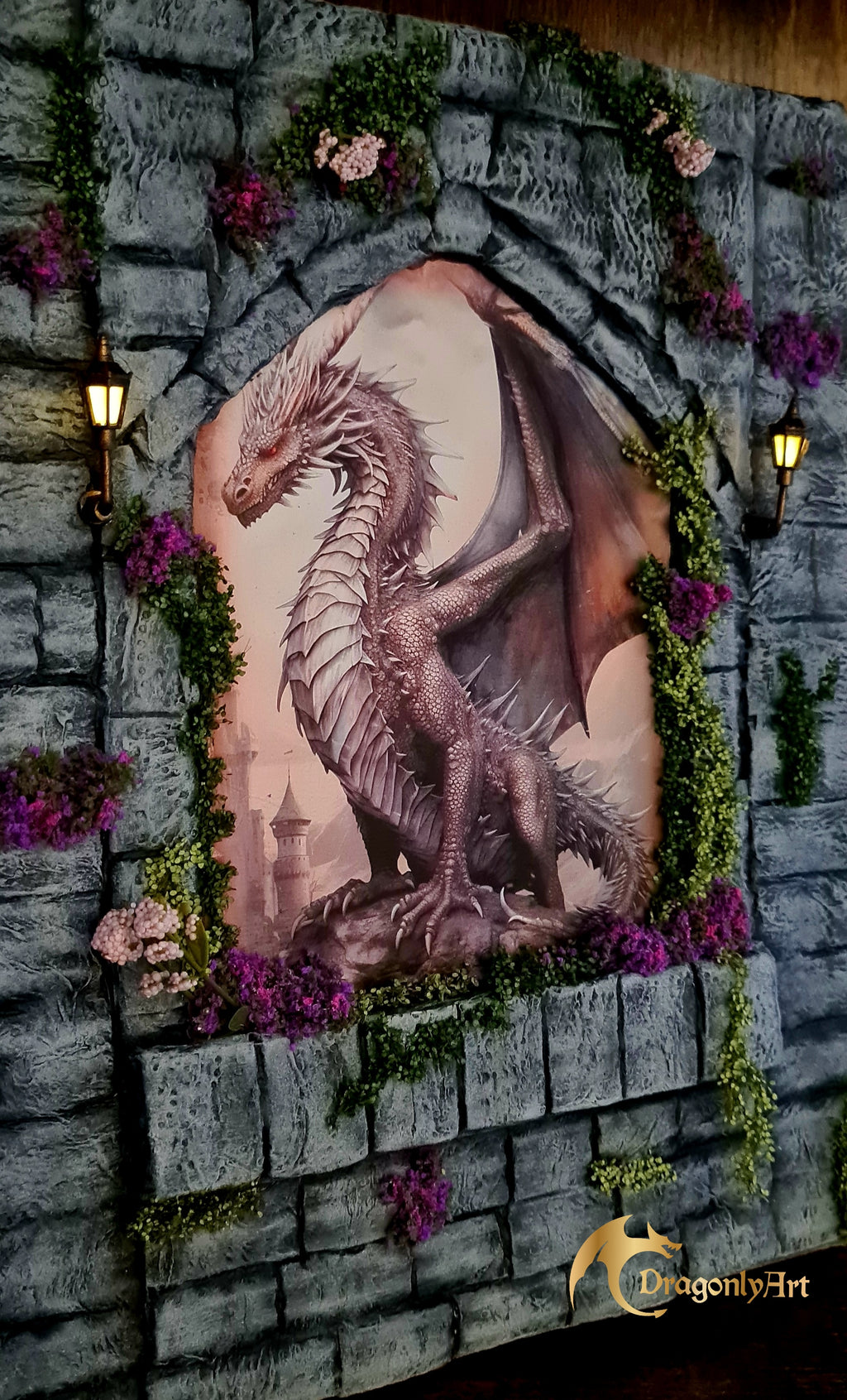 Dragon Window – Mixed Media Wall Art with Working Lights